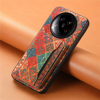 For Xiaomi 14 Ultra Kickstand Case Card Slot PU Covered Hybrid Phone Protector Floral Pattern