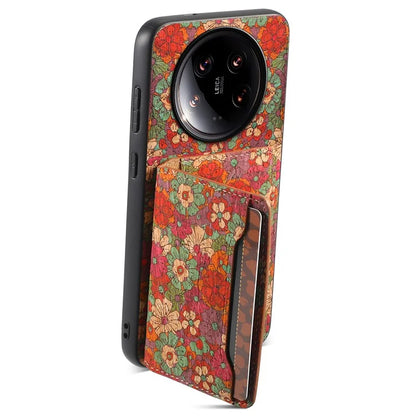 For Xiaomi 14 Ultra Kickstand Case Card Slot PU Covered Hybrid Phone Protector Floral Pattern