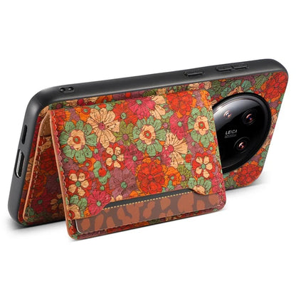 For Xiaomi 14 Ultra Kickstand Case Card Slot PU Covered Hybrid Phone Protector Floral Pattern