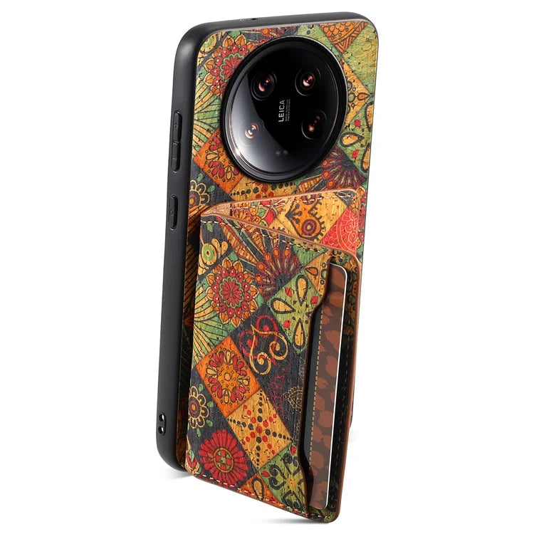 For Xiaomi 14 Ultra Kickstand Case Card Slot PU Covered Hybrid Phone Protector Floral Pattern