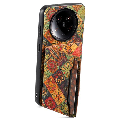 For Xiaomi 14 Ultra Kickstand Case Card Slot PU Covered Hybrid Phone Protector Floral Pattern