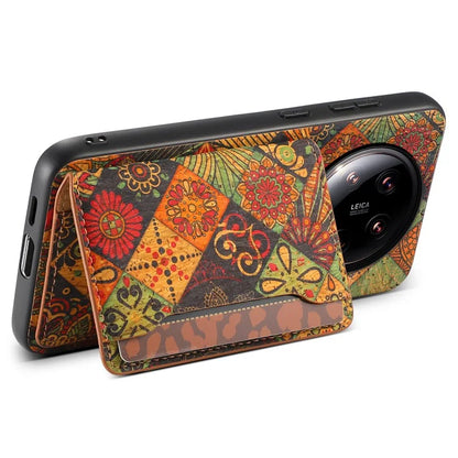 For Xiaomi 14 Ultra Kickstand Case Card Slot PU Covered Hybrid Phone Protector Floral Pattern