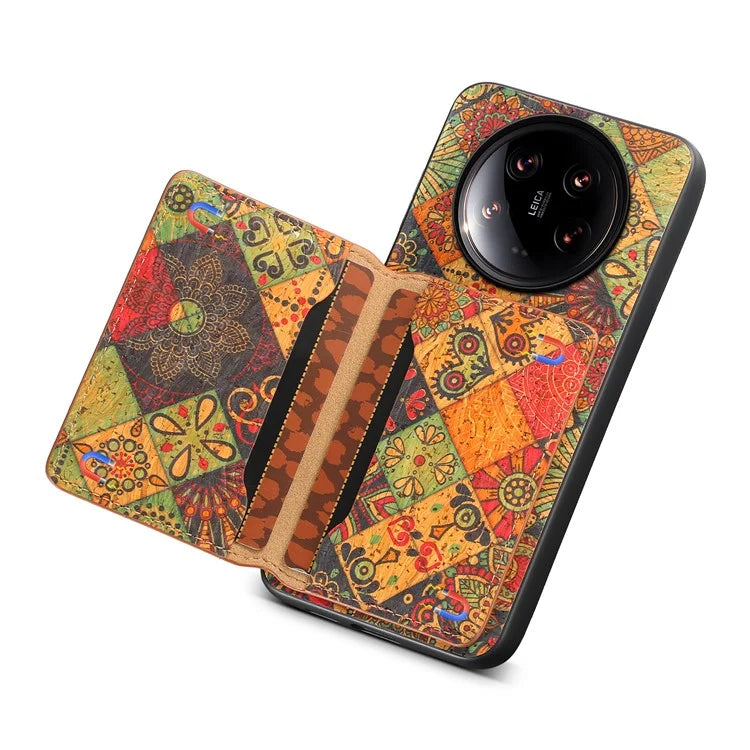 For Xiaomi 14 Ultra Kickstand Case Card Slot PU Covered Hybrid Phone Protector Floral Pattern