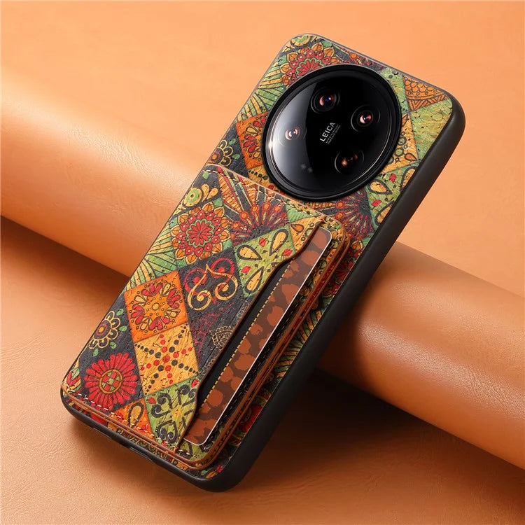 For Xiaomi 14 Ultra Kickstand Case Card Slot PU Covered Hybrid Phone Protector Floral Pattern