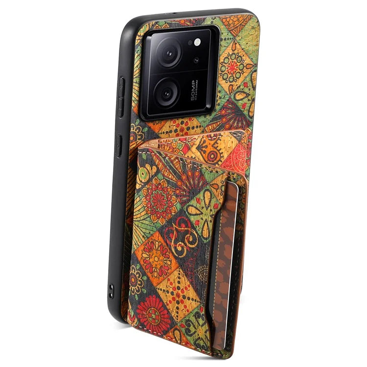 For Xiaomi 13T / 13T Pro / Redmi K60 Ultra Case Floral Pattern Card Slot Kickstand PU+TPU+PC Phone Cover