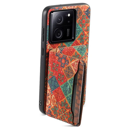 For Xiaomi 13T / 13T Pro / Redmi K60 Ultra Case Floral Pattern Card Slot Kickstand PU+TPU+PC Phone Cover