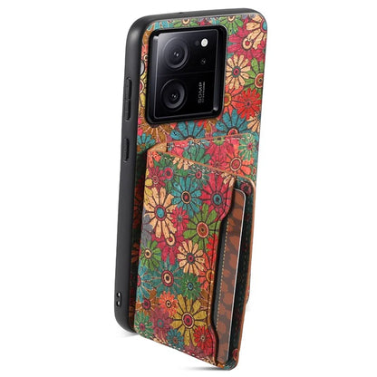 For Xiaomi 13T / 13T Pro / Redmi K60 Ultra Case Floral Pattern Card Slot Kickstand PU+TPU+PC Phone Cover