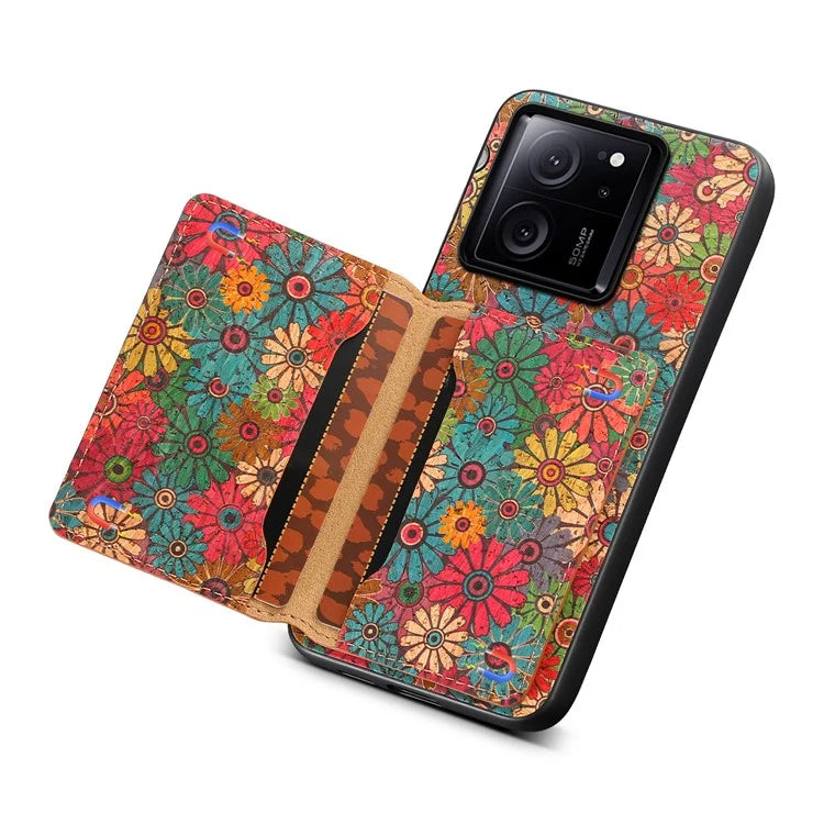 For Xiaomi 13T / 13T Pro / Redmi K60 Ultra Case Floral Pattern Card Slot Kickstand PU+TPU+PC Phone Cover