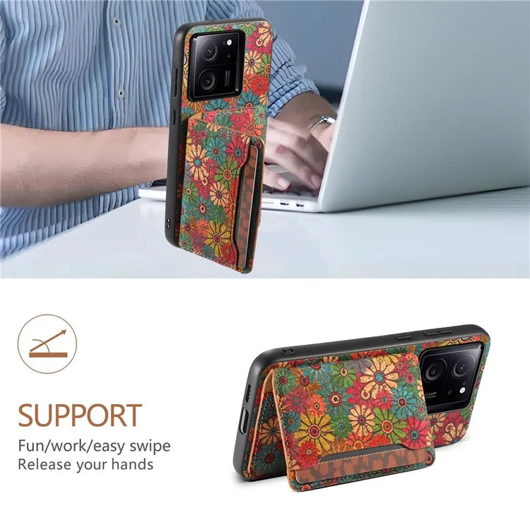 For Xiaomi 13T / 13T Pro / Redmi K60 Ultra Case Floral Pattern Card Slot Kickstand PU+TPU+PC Phone Cover