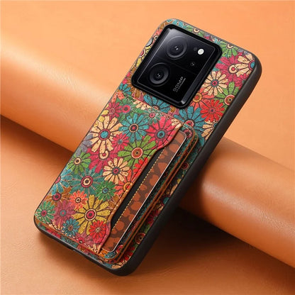 For Xiaomi 13T / 13T Pro / Redmi K60 Ultra Case Floral Pattern Card Slot Kickstand PU+TPU+PC Phone Cover