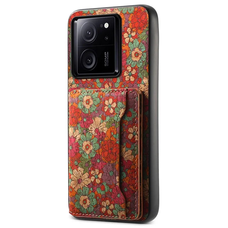 For Xiaomi 13T / 13T Pro / Redmi K60 Ultra Case Floral Pattern Card Slot Kickstand PU+TPU+PC Phone Cover