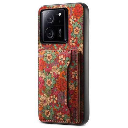 For Xiaomi 13T / 13T Pro / Redmi K60 Ultra Case Floral Pattern Card Slot Kickstand PU+TPU+PC Phone Cover
