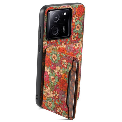 For Xiaomi 13T / 13T Pro / Redmi K60 Ultra Case Floral Pattern Card Slot Kickstand PU+TPU+PC Phone Cover