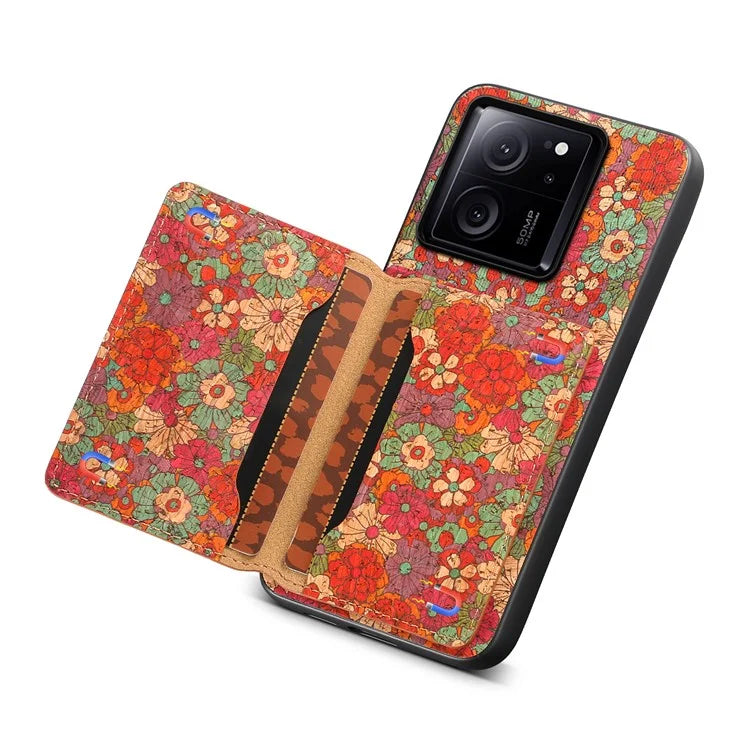 For Xiaomi 13T / 13T Pro / Redmi K60 Ultra Case Floral Pattern Card Slot Kickstand PU+TPU+PC Phone Cover