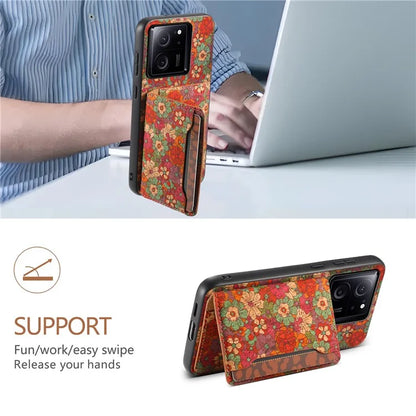 For Xiaomi 13T / 13T Pro / Redmi K60 Ultra Case Floral Pattern Card Slot Kickstand PU+TPU+PC Phone Cover