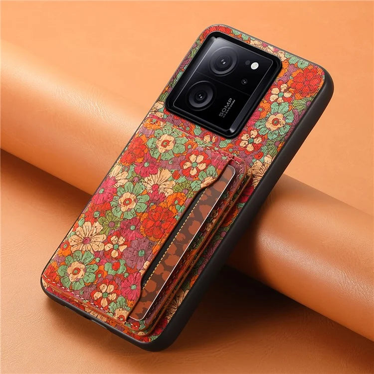 For Xiaomi 13T / 13T Pro / Redmi K60 Ultra Case Floral Pattern Card Slot Kickstand PU+TPU+PC Phone Cover