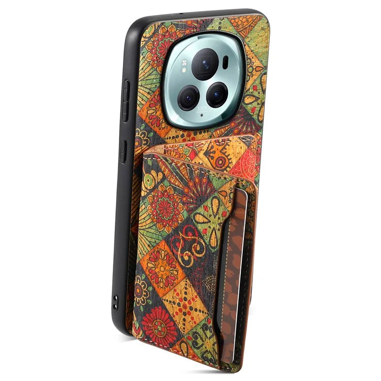 For Honor Magic6 Pro 5G Hybrid Case Floral Pattern Card Slot Kickstand Phone Shell