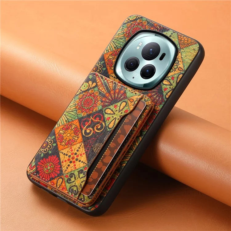 For Honor Magic6 Pro 5G Hybrid Case Floral Pattern Card Slot Kickstand Phone Shell