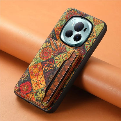 For Honor Magic6 Pro 5G Hybrid Case Floral Pattern Card Slot Kickstand Phone Shell