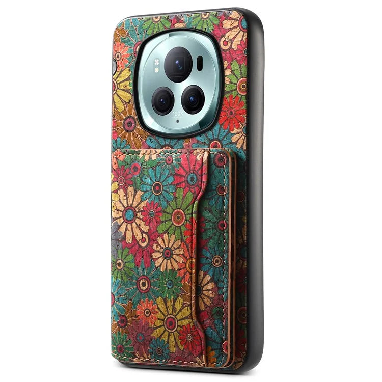 For Honor Magic6 Pro 5G Hybrid Case Floral Pattern Card Slot Kickstand Phone Shell