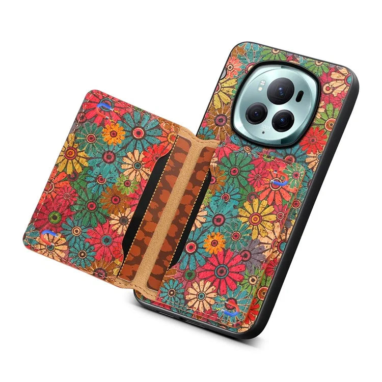 For Honor Magic6 Pro 5G Hybrid Case Floral Pattern Card Slot Kickstand Phone Shell