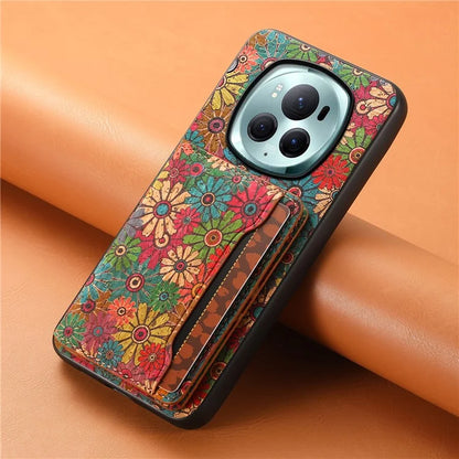For Honor Magic6 Pro 5G Hybrid Case Floral Pattern Card Slot Kickstand Phone Shell