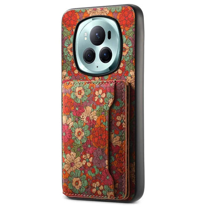 For Honor Magic6 Pro 5G Hybrid Case Floral Pattern Card Slot Kickstand Phone Shell