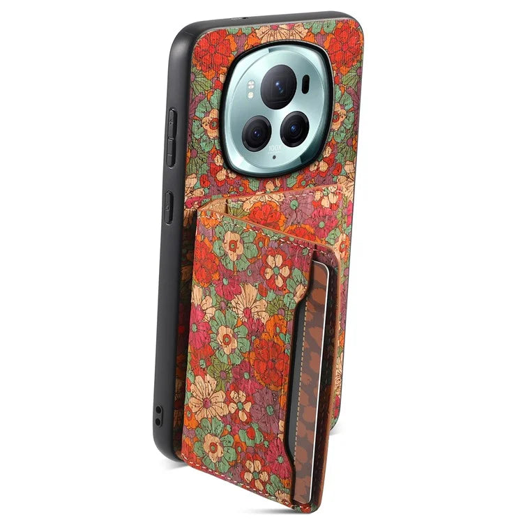For Honor Magic6 Pro 5G Hybrid Case Floral Pattern Card Slot Kickstand Phone Shell