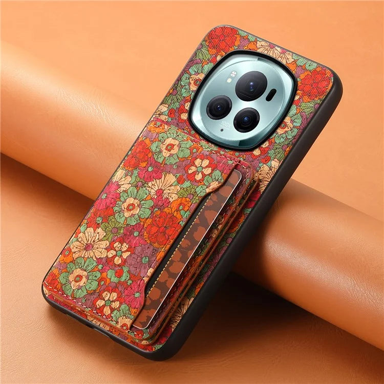 For Honor Magic6 Pro 5G Hybrid Case Floral Pattern Card Slot Kickstand Phone Shell