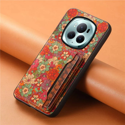 For Honor Magic6 Pro 5G Hybrid Case Floral Pattern Card Slot Kickstand Phone Shell