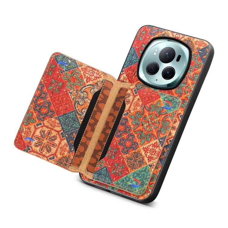 For Honor Magic6 Pro 5G Hybrid Case Floral Pattern Card Slot Kickstand Phone Shell