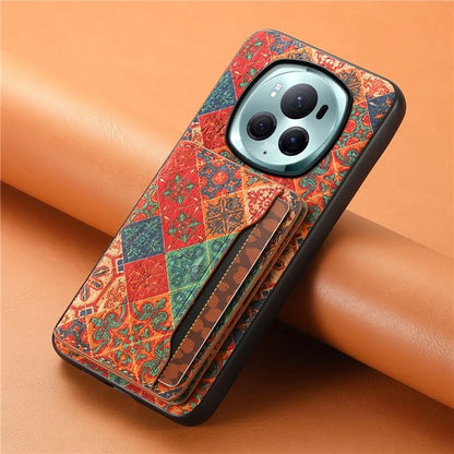For Honor Magic6 Pro 5G Hybrid Case Floral Pattern Card Slot Kickstand Phone Shell