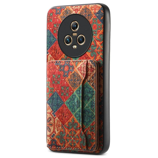 For Honor Magic5 Phone Case Floral Pattern Card Slot PU+TPU+PC Kickstand Cover