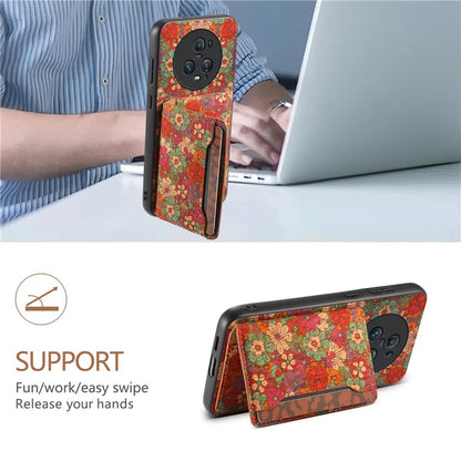 For Honor Magic5 Pro Case Leather Floral Pattern Phone Cover with Card Slots, Kickstand