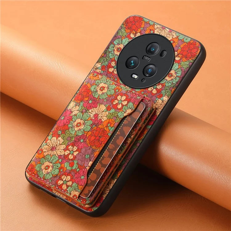 For Honor Magic5 Pro Case Leather Floral Pattern Phone Cover with Card Slots, Kickstand