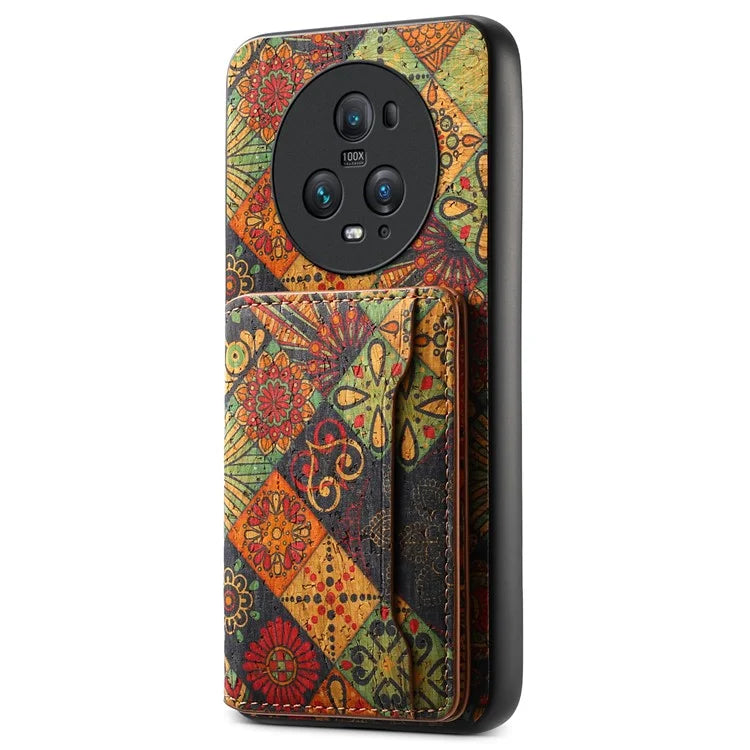 For Honor Magic5 Pro Case Leather Floral Pattern Phone Cover with Card Slots, Kickstand