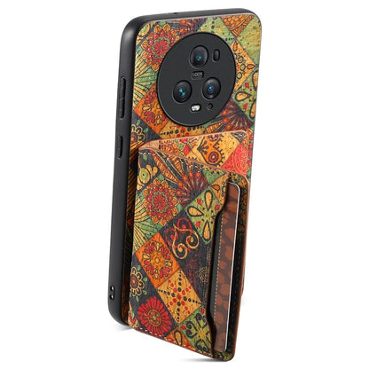 For Honor Magic5 Pro Case Leather Floral Pattern Phone Cover with Card Slots, Kickstand
