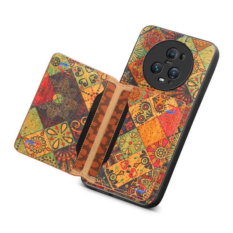 For Honor Magic5 Pro Case Leather Floral Pattern Phone Cover with Card Slots, Kickstand