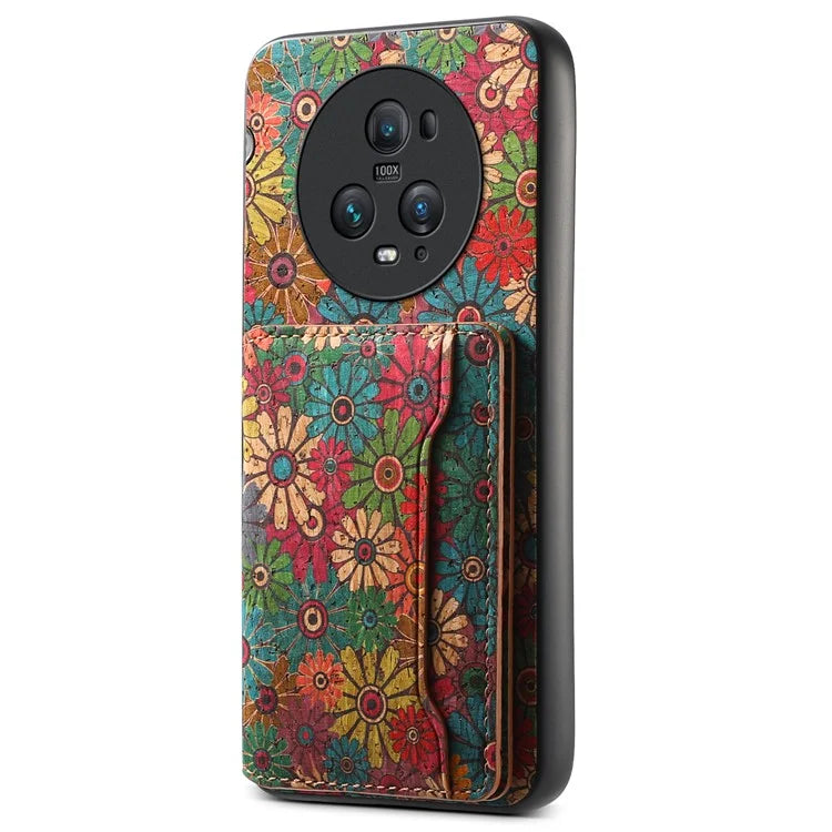 For Honor Magic5 Pro Case Leather Floral Pattern Phone Cover with Card Slots, Kickstand