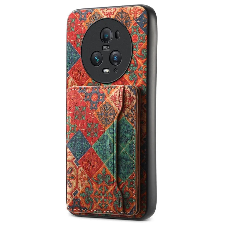 For Honor Magic5 Pro Case Leather Floral Pattern Phone Cover with Card Slots, Kickstand