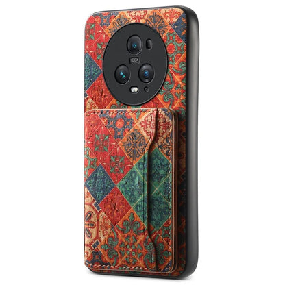 For Honor Magic5 Pro Case Leather Floral Pattern Phone Cover with Card Slots, Kickstand