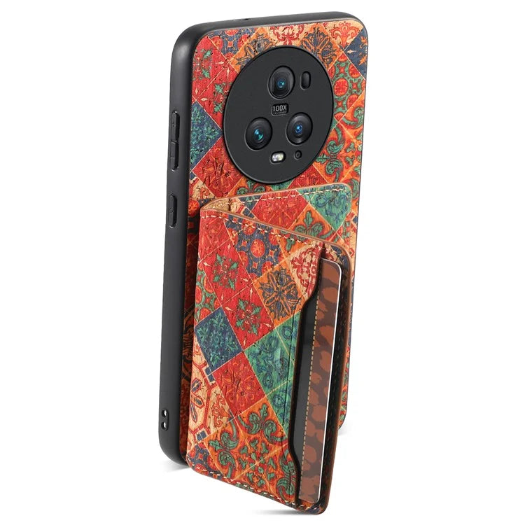 For Honor Magic5 Pro Case Leather Floral Pattern Phone Cover with Card Slots, Kickstand
