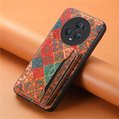 For Honor Magic5 Pro Case Leather Floral Pattern Phone Cover with Card Slots, Kickstand