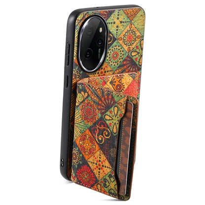For Honor 100 Pro 5G Case Floral Pattern Card Slot Kickstand PU+TPU+PC Phone Cover