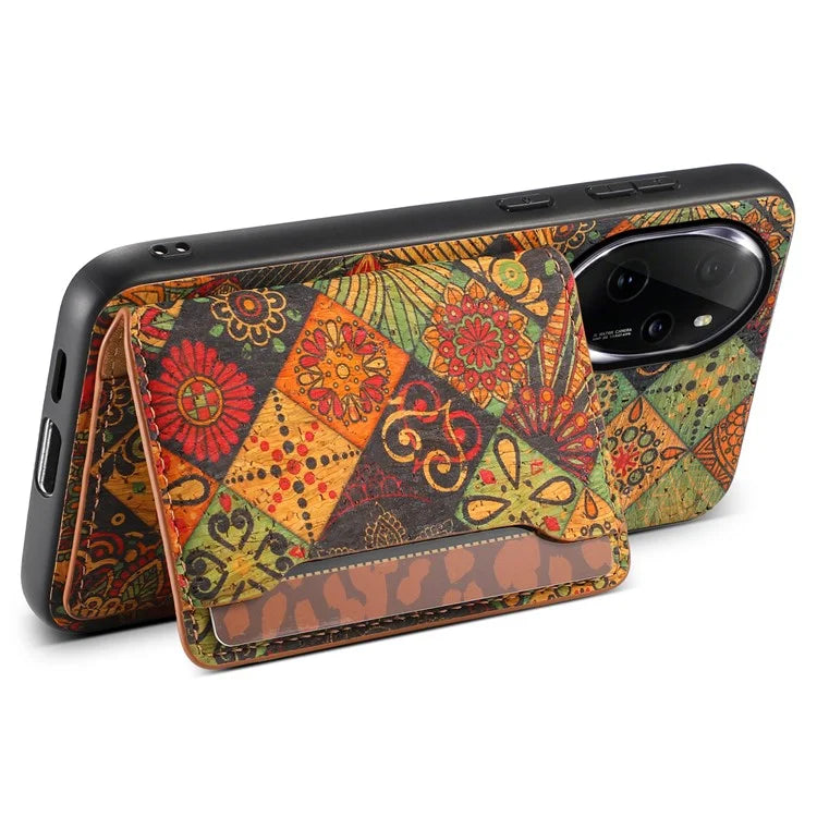 For Honor 100 Pro 5G Case Floral Pattern Card Slot Kickstand PU+TPU+PC Phone Cover