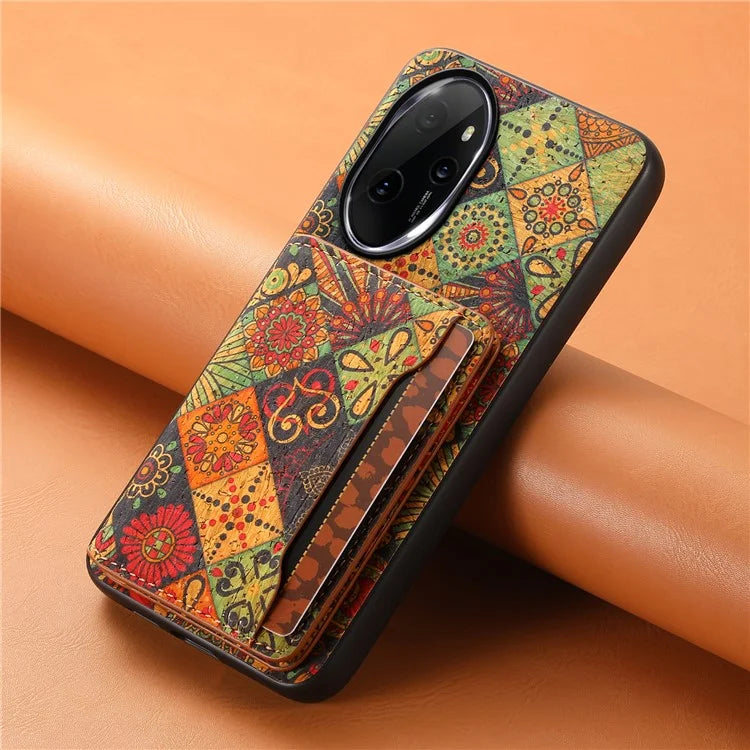 For Honor 100 Pro 5G Case Floral Pattern Card Slot Kickstand PU+TPU+PC Phone Cover