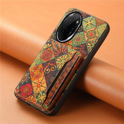 For Honor 100 Pro 5G Case Floral Pattern Card Slot Kickstand PU+TPU+PC Phone Cover