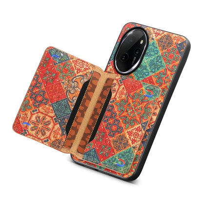 For Honor 100 Pro 5G Case Floral Pattern Card Slot Kickstand PU+TPU+PC Phone Cover
