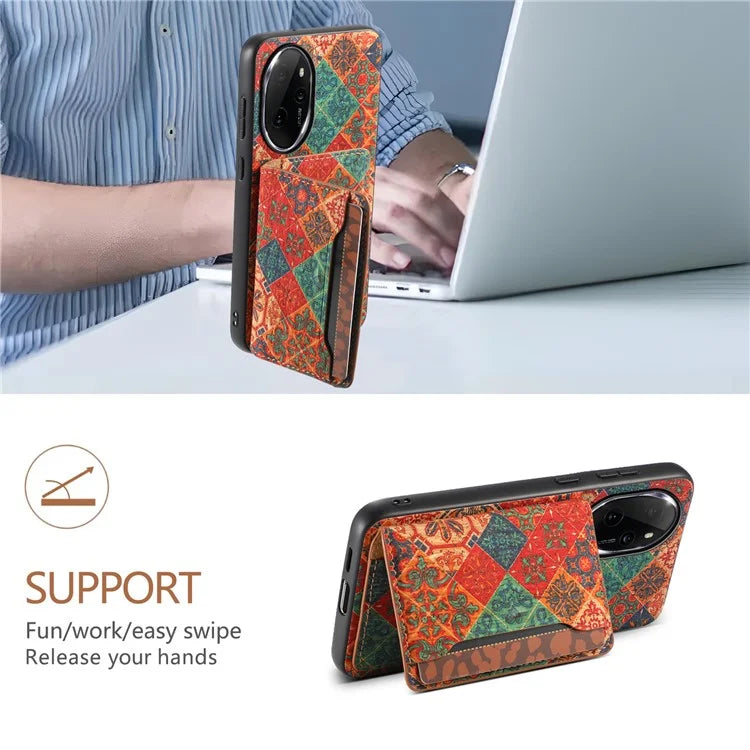 For Honor 100 Pro 5G Case Floral Pattern Card Slot Kickstand PU+TPU+PC Phone Cover