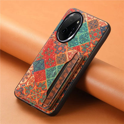 For Honor 100 Pro 5G Case Floral Pattern Card Slot Kickstand PU+TPU+PC Phone Cover